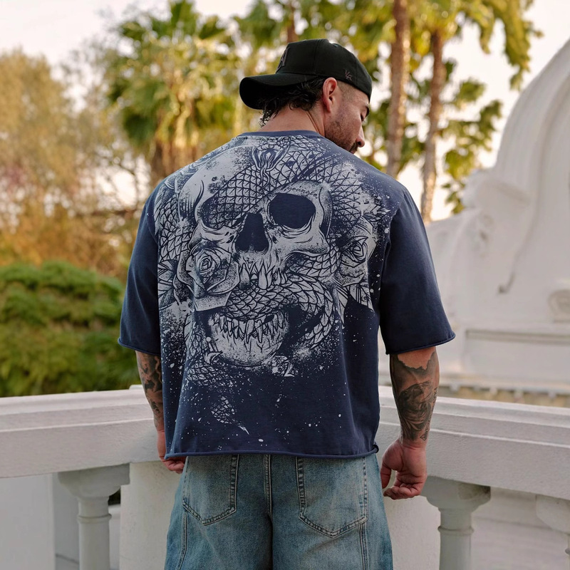 YOUNGLA American New Men's Oversized T-Shirt Jogger Gym Sports Fitness Cotton Casual Short Sleeve