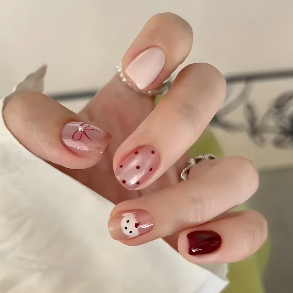 Año Nuevo vino rosado diamante ojo de gato usar uñas de arco ondulado punto de perro 30 piezas de uñas falsas. image 1
