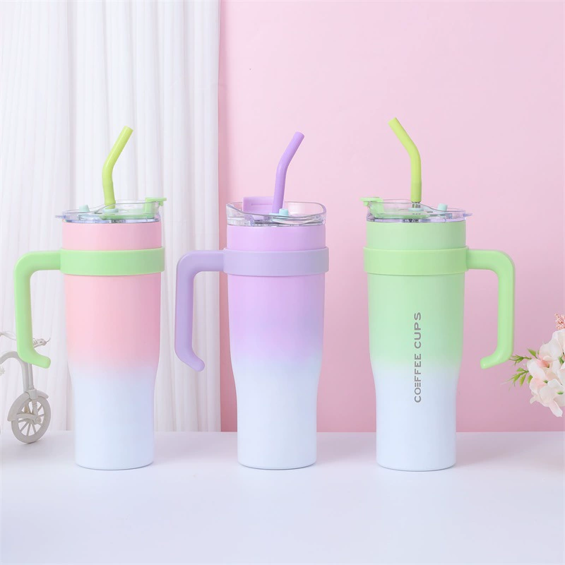 (Cross-border trading), capacious glass, thermos, handheld handle, straw, gradient, 40 oz