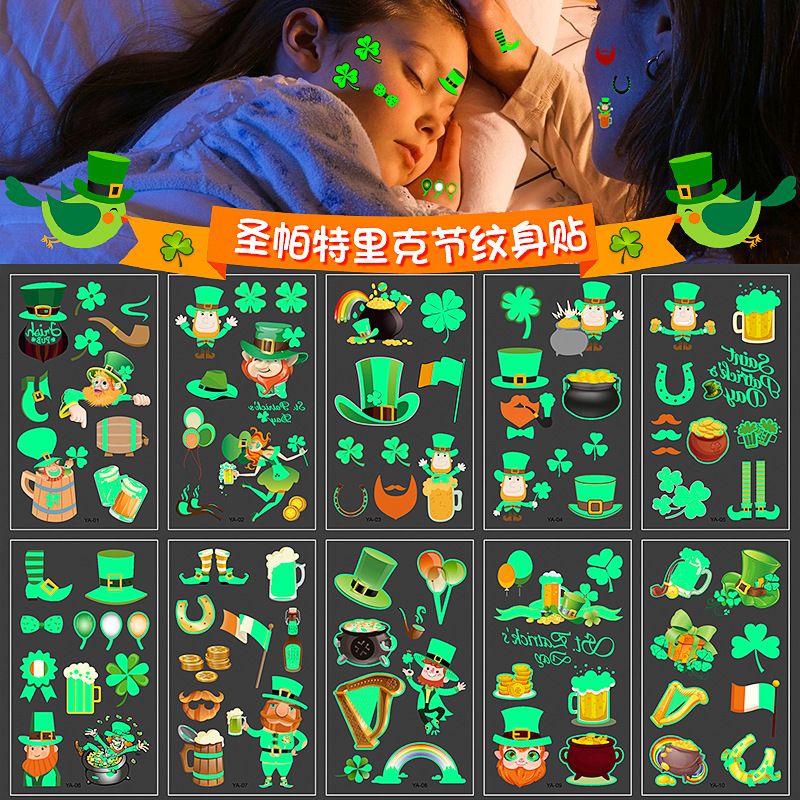 St. Patrick's Day Luminous Tattoo Sticker Party Bar Cartoon Prom Atmosphere Luminous Temporary Tattoo Sticker