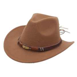 民族风藏式礼帽秋冬棉质毡帽跨境新款爵士帽皮带配饰西部牛仔帽子