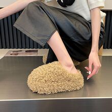 泰迪卷毛毛拖鞋女外穿2025秋冬季新款厚底高跟包头网红棉拖高级感