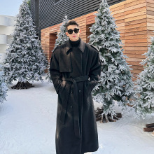 秋冬重磅加厚毛呢大衣中长款过膝韩版双排扣外套百搭呢子风衣男装