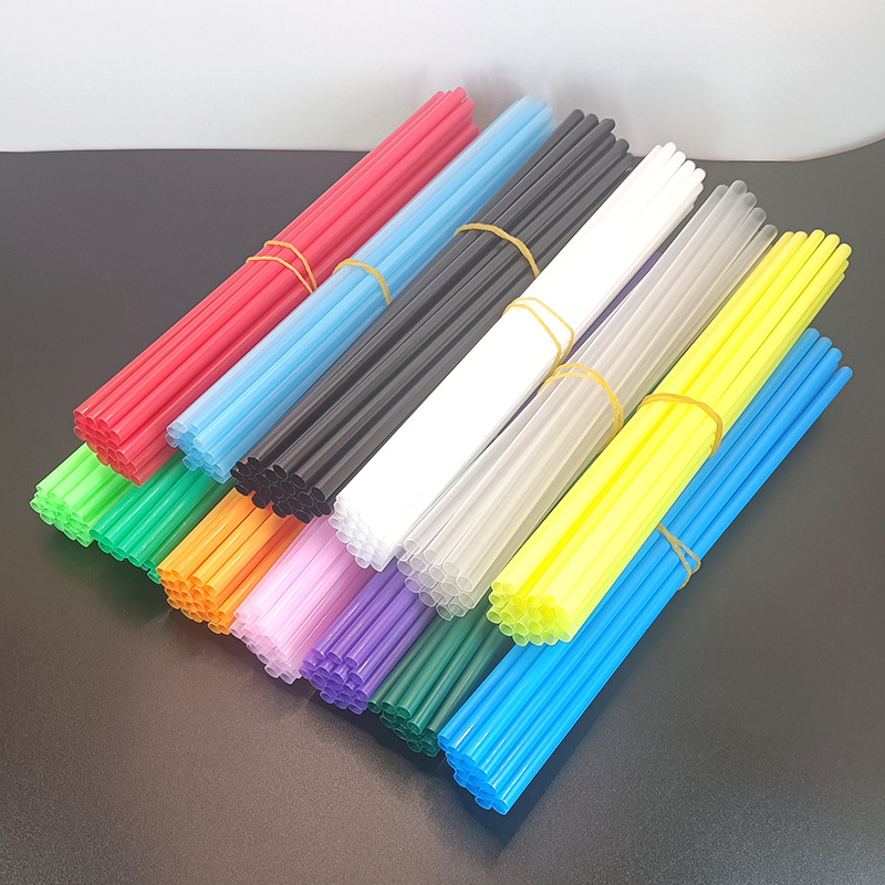 Paja de plástico desechable transfronteriza 6*260mm tubo recto PP niños hechos a mano material de bricolaje decoración de cóctel 12 colores