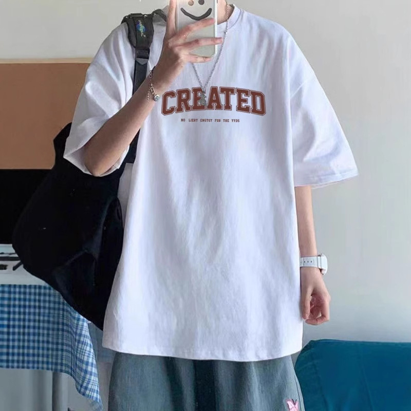 2025 short sleeve T-shirt heavy men's T-shirt Hong Kong style tide brand plus size loose round neck T-shirt printed bottoming shirt manufacturers