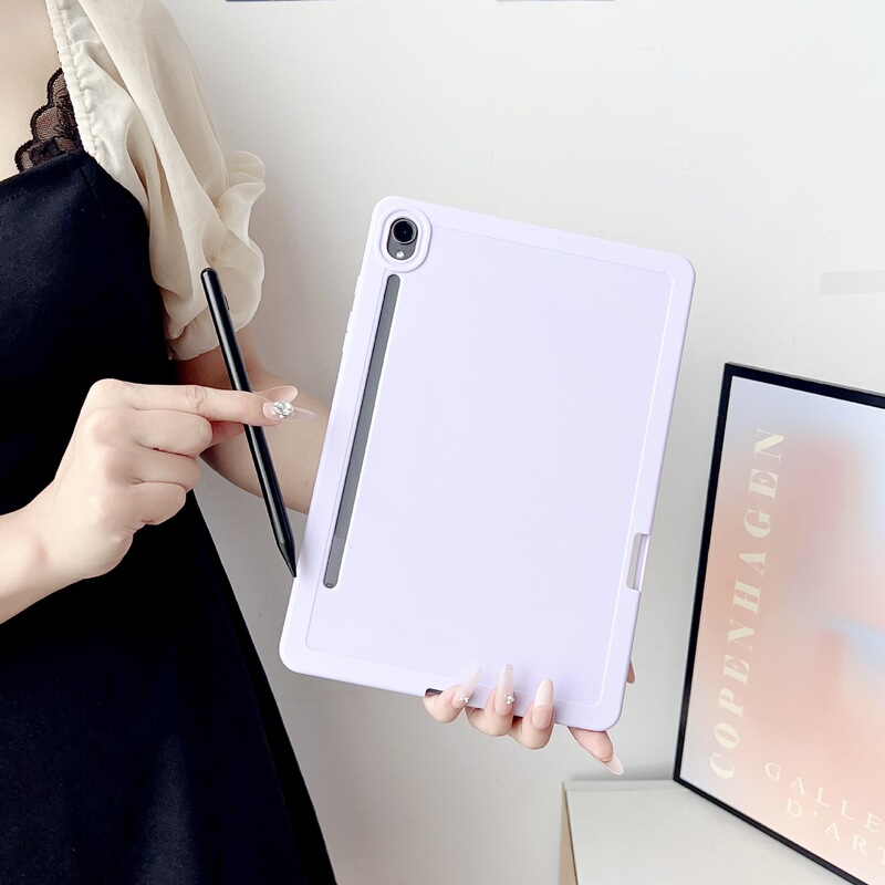 Suitable for Samsung Tab S9 Tablet Protective Case A9 Solid Color with Pen Slot A9Plus All-Inclusive Anti-Fall S7 S8 Soft Case