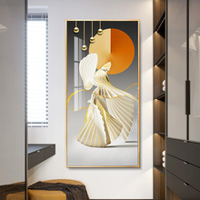 福禄进门玄关画现代轻奢大气入户画走廊装饰画麋鹿客厅过道墙壁画