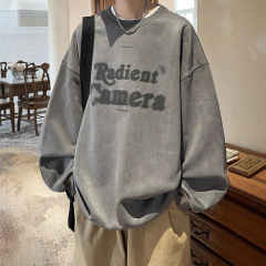 麂皮绒圆领卫衣男2025新款潮牌宽松重磅外套春秋青少年痞帅上衣服