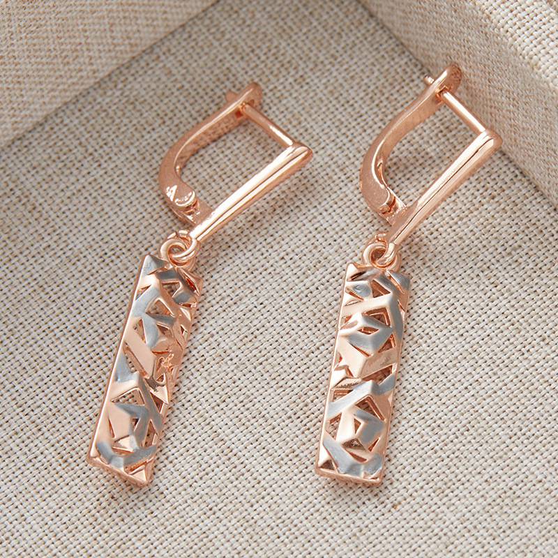 Elegant Rectangular Two-tone Hollow Stud Earrings