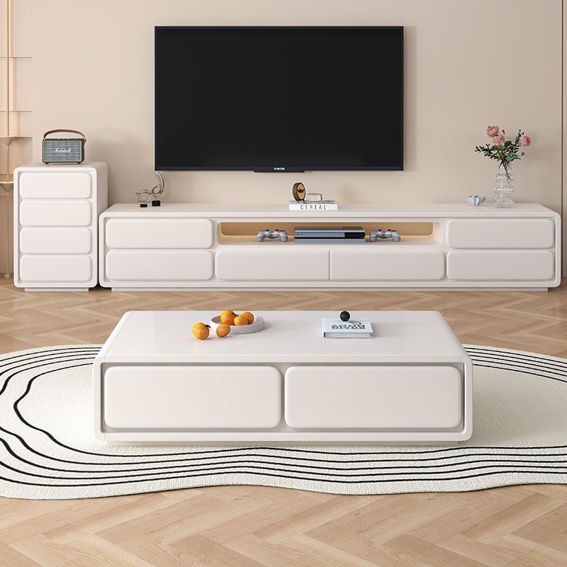Cream Style Coffee Table TV Cabinet Modern Simple Living Room Small Apartment Double Layer Floor White Coffee Table TV Cabinet