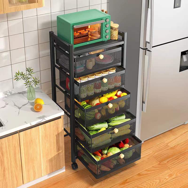 キッチン引き出し型収納ラック、果物や野菜のスナックを収納できる多機能収納ラック、多層電子レンジラック、収納バスケット|undefined