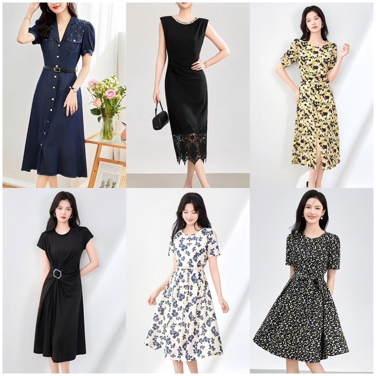Đầm suông nữ midi mùa hè — 2507705 - Đen