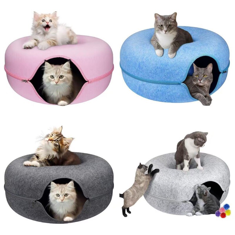 Cat Nest for All Seasons, Donut-Shaped Warm Felt Cat Nest Tunnel, Tire-Shaped Cat Bed for Cats to Sleep In, Pet Bed