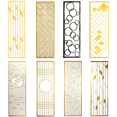Stainless steel screen partition with titanium gold hollow carved floral pattern hotel floral lattice modern metal Chinese style living room entrance double artificial mountain