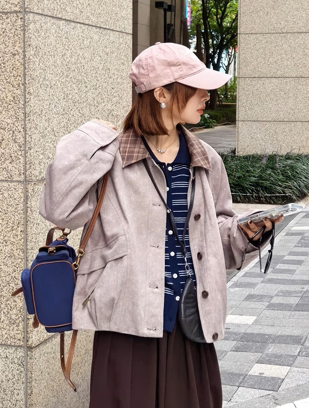 「白描」"帕斯托信箱"巴恩风格纹撞色领秋季工装夹克短外套|undefined