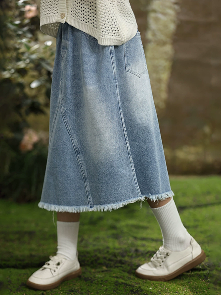 (Cross-border trading), demi-season long denim skirt, mid-length, for teenagers