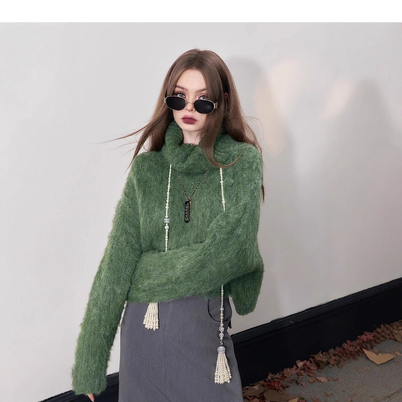 妖精的口袋短款针织毛衣女2025冬季新款小个子高领套头设计感上衣|undefined