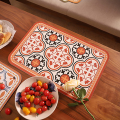 Retro Lightweight Luxury Leather Table Mat European and American Western Dinner Mat Waterproof High-Temperature Resistant Heat Insulating Mat Home Bowl Mat Hand-drawn Pattern