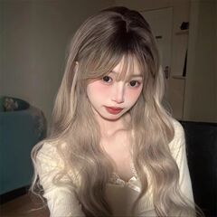 许昌子棋假发亚裔挑染假发女灰粽渐变长发欧美风长卷发整顶全头套