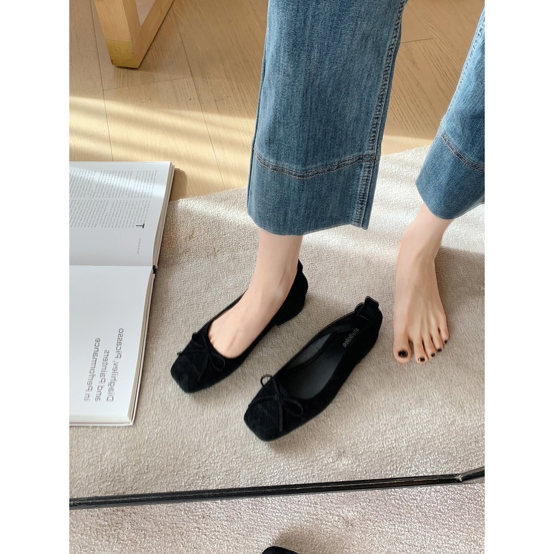牛皮葡萄妈超软方头秋豹纹浅口蝴蝶结粗跟单鞋女气质百搭小|undefined