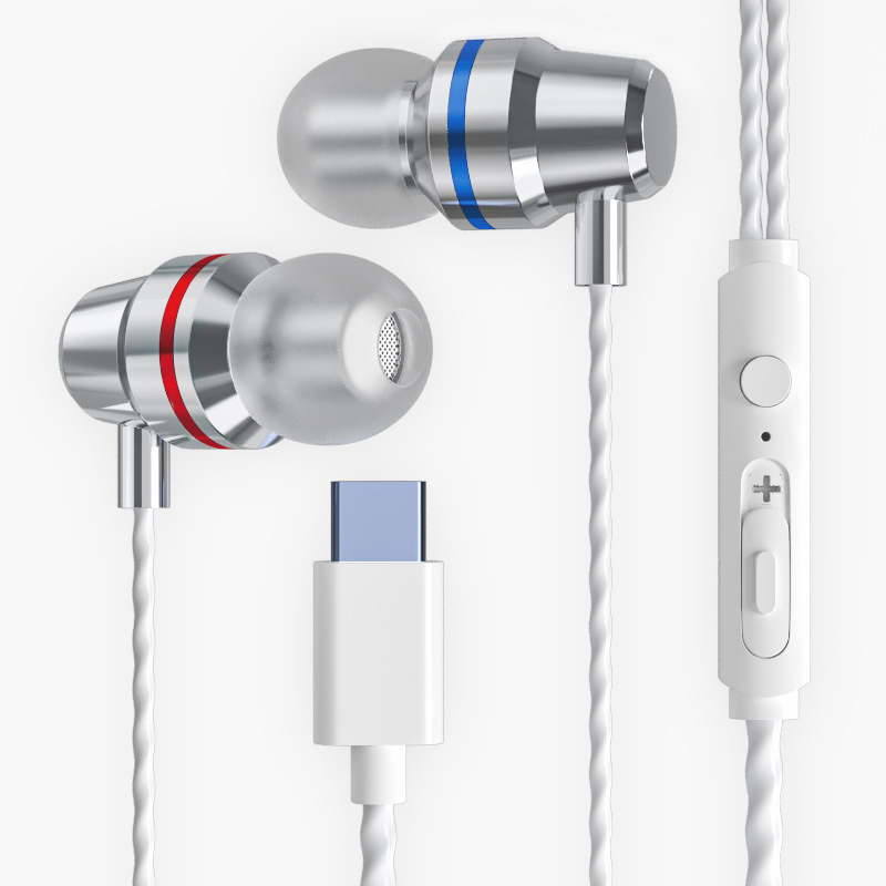 [Seleccionado] Tipo de cabeza plana digital tipo c de metal de graves pesados, adecuado para auriculares con cable para teléfonos móviles Huawei Xiaomi