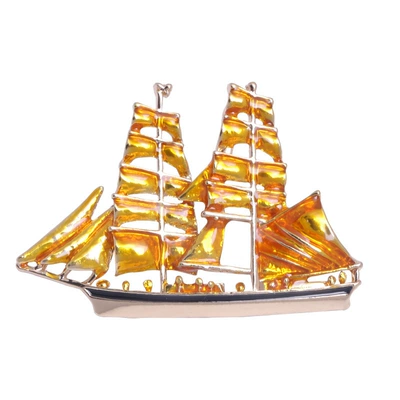 Vintage Transparent Glazed Sailboat Enamel Brooch, Available in Three Colors, Men's Workplace Commuting Formal Wear Brooch, Direct Supply (Yaxa sancaqları) - yncp3500-golden-sailboat