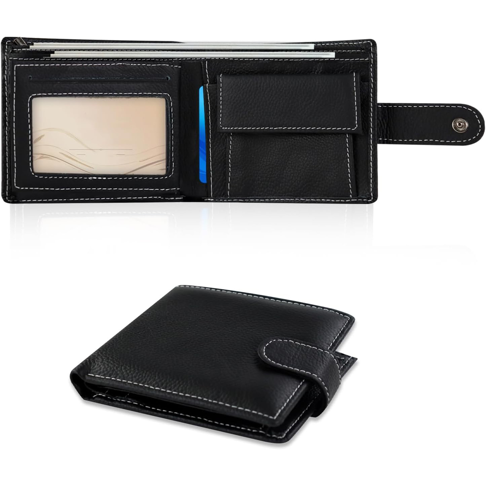 Monedero de piel de vaca de primera capa de Amazon Cartera de cuero con cepillo antirrobo multifuncional para hombre Cartera de negocios corta de gran capacidad