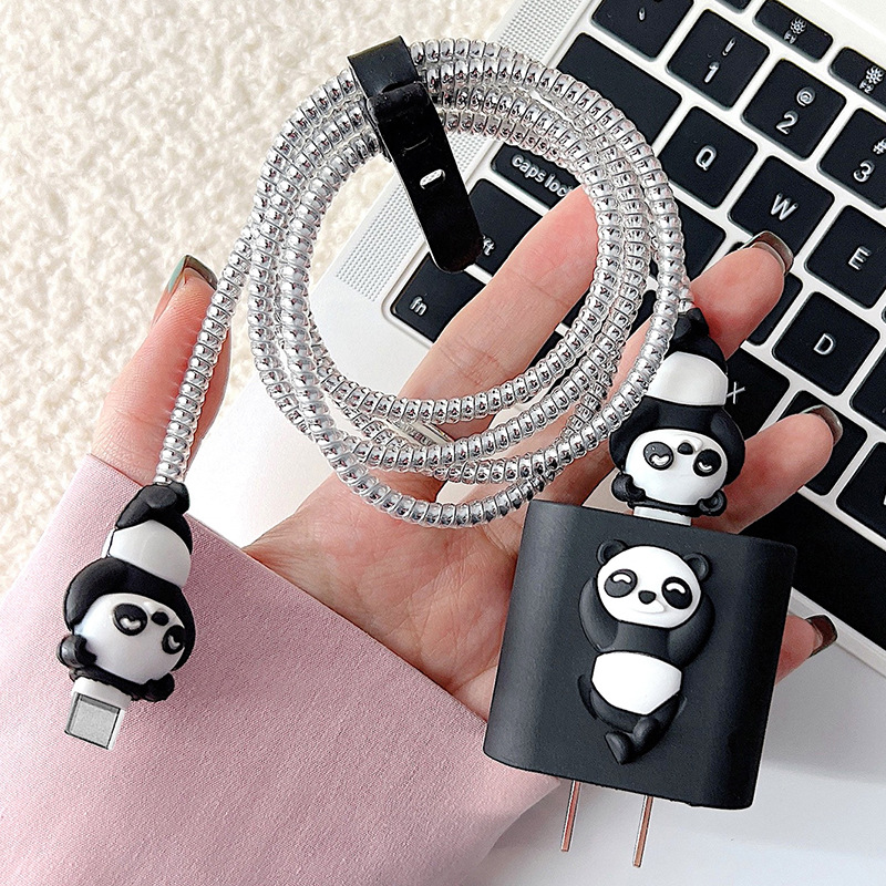 New cartoon panda Apple 20W charging head protector, 1.5-meter wire organizer charger data cable cover