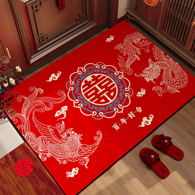结婚喜字入户门地垫家用进门口硅藻泥脚垫喜庆婚房布置红色防滑垫|undefined
