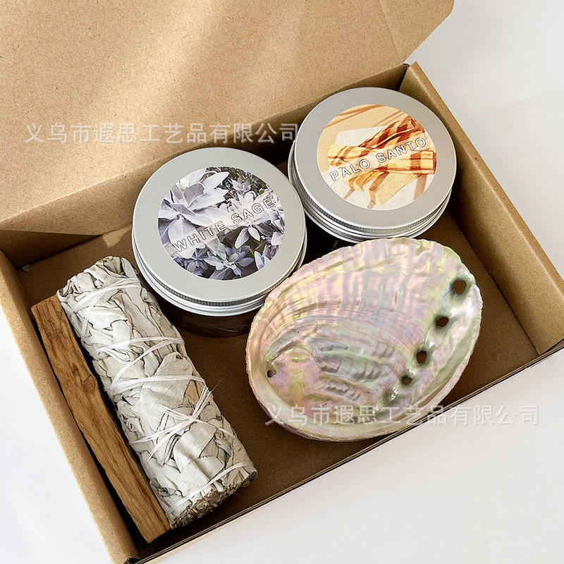 Authentic Australian White Abalone Shell Sage Holy Wood Tower Incense Aromatherapy Purification Set Burning Container Shell Wholesale