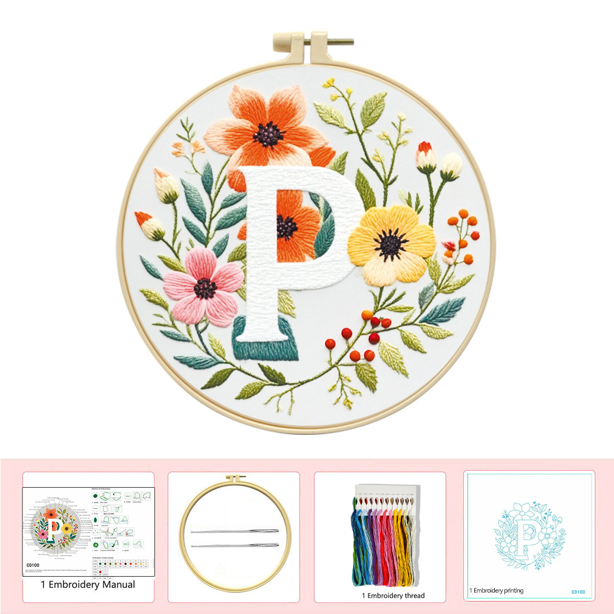 Hecho a mano flores y plantas europeas bordadas paquetes de materialdiy inglés 26 letras simple principiante nivel de bordado al por mayor