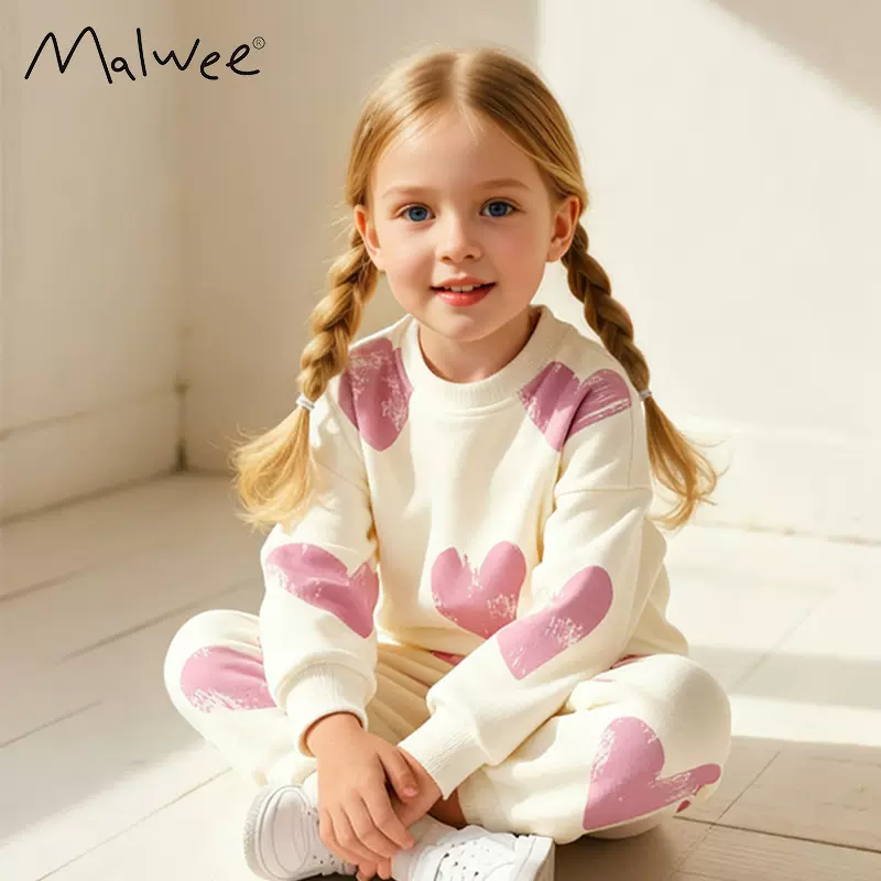跨境malwee女童卫衣套装秋冬新款洋气休闲圆领长袖两件套儿童装