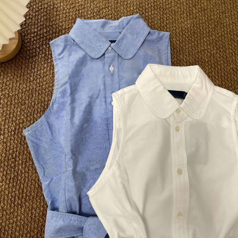 RL Ralph sleeveless polo collar shirt dress with pony logo, pure cotton oxford fabric, white moonlight lace-up waist dress RL Ralph sleeveless polo collar shirt dress with pony logo, pure cotton oxford fabric, white moonlight lace-up waist dress
