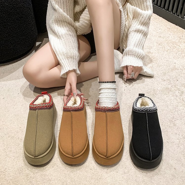 European and American Women's Shoes Snow Boots Women's Winter New Fashion One-piece Baotou Slippers Platform Warm Cotton Shoes Women's Thick Sole