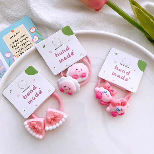 2 pink cute cartoon Kirby hair ties, high elastic hair ropes and rubber bands, versatile hair accessories for students, girls and children