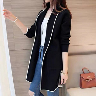 Spring and Autumn new mid-length sweater coat cardigan loose fashionable elegant all-match casual long-sleeved top women's clothing