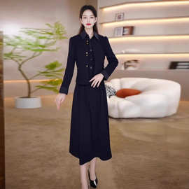 时尚干练套装裙女2025新款秋修身气质外套衬衫领连衣裙两件套
