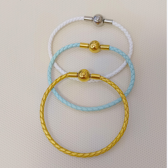3MM round ball pressing hand rope bracelet waterproof steel wire bracelet hard gold transfer bead replacement leather rope bracelet