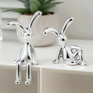 Cross-border Light Luxury Trendy Three-dimensional Rabbit Ornaments Adhesive Electroplating Long-eated Rabbit Cute Fun Products Photo Rabbit Ornaments