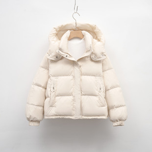 Pinghu Short Down Jacket Women's Winter New Korean Style regular Simple Hooded Small Warm Bread Jacket
