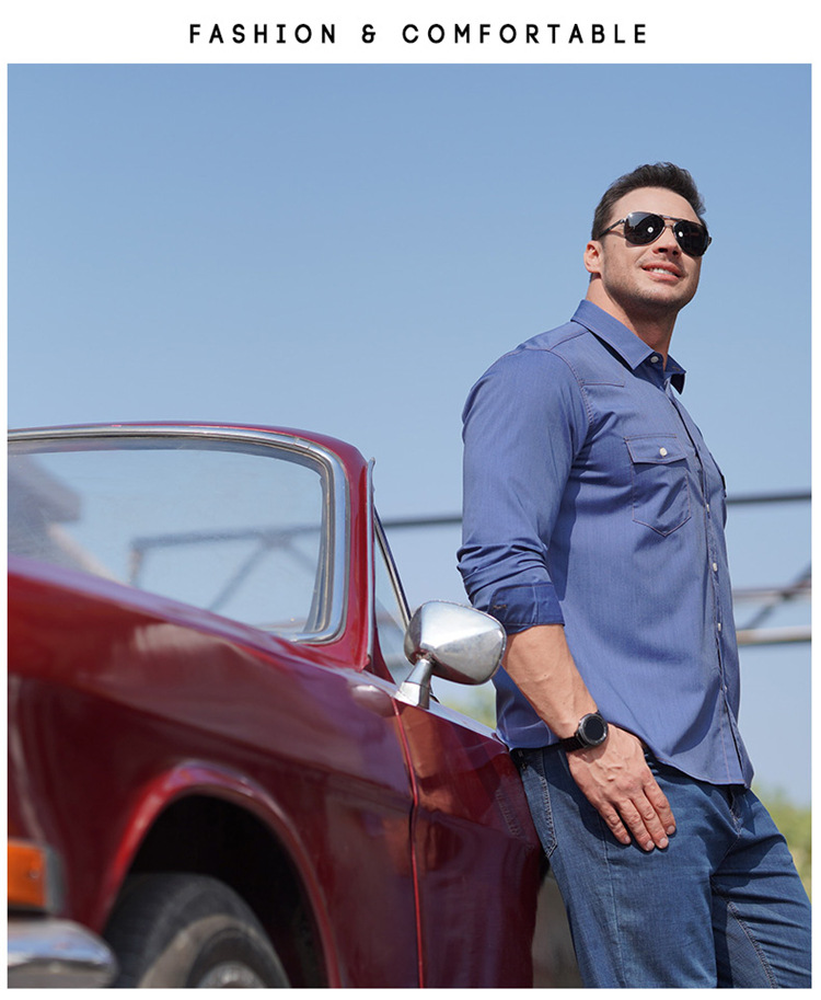 Men's Long Sleeve Denim Shirt Plus Size Casual Oversized Jacket_voghion.com