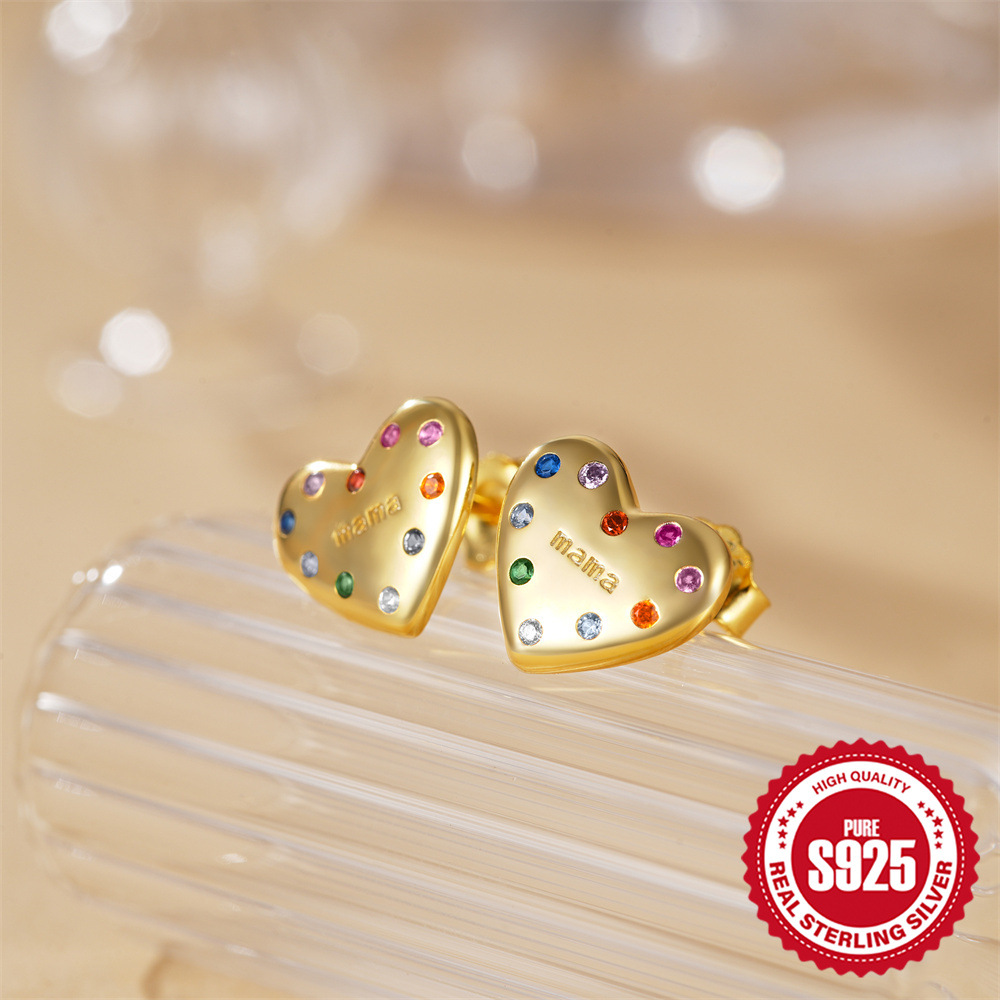 3g Weight 925 Sterling Silver Ear Needle Material 18K Gold Plated Plating Material Ear Studs Classification 1 Pair Quantity Daily, Festival Occasion 925 Sterling Silver Material Mother'S Day Festival Heart Shape Pattern All Seasons Season Unisex Gender Simple Style Style 1 Pair 18K Gold Plated 925 Sterling Silver 925 Sterling Silver Earrings Heart Shape Ear Studs 7