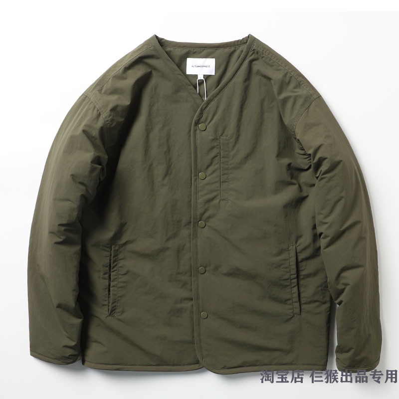 日单文艺范复古无领宽松棉服外套男女秋冬工装叠穿夹棉夹克棉服潮|undefined