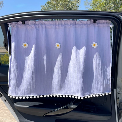 Curtain for Sleeping, Car curtains - lotus-root-purple-three-little-flowers-car-curtain-1-piece-free-suction-cup-rope