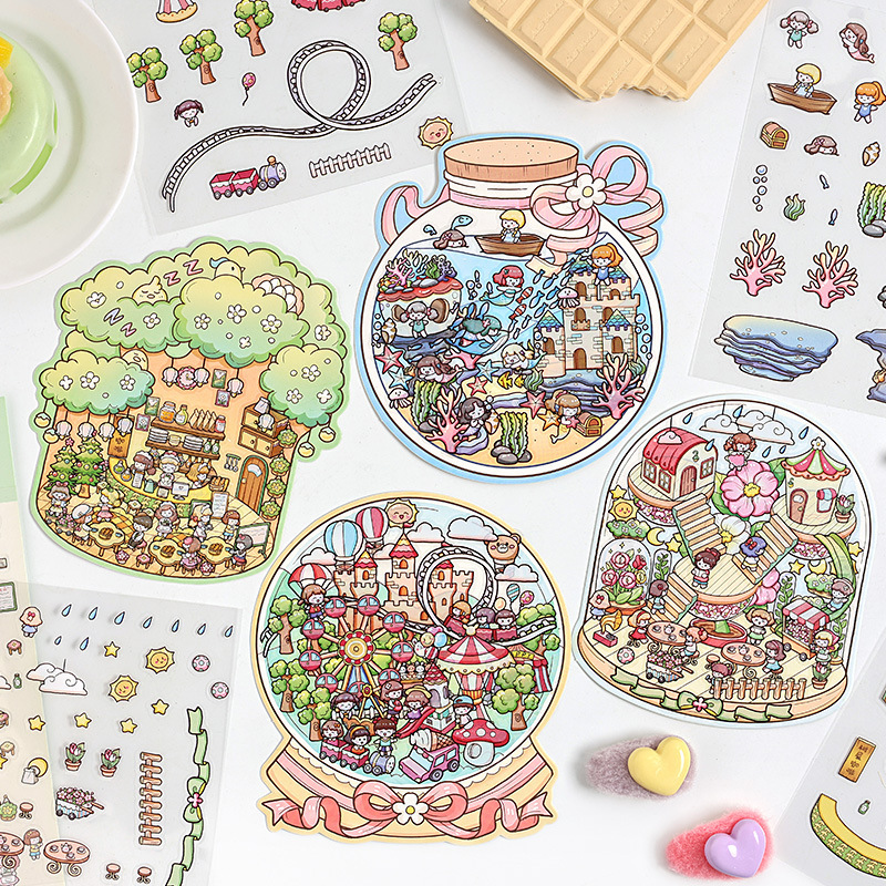 Fantasy Landscape 3D estereoscópico pet stickers diy creativo botellas de dibujos animados en miniatura decoración escena stickers puzzle