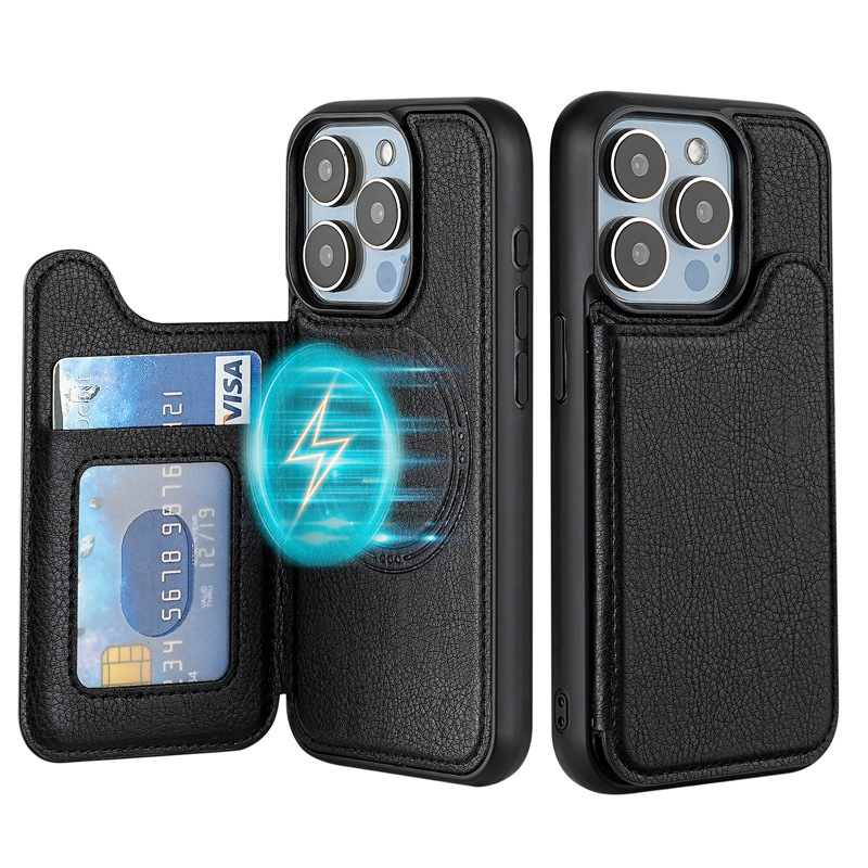 Suitable for iPhone 17 Pro, Apple 16 Magnetic Magsafe Flip Card Slot Phone Case, Anti-Drop and Anti-Fingerprint
