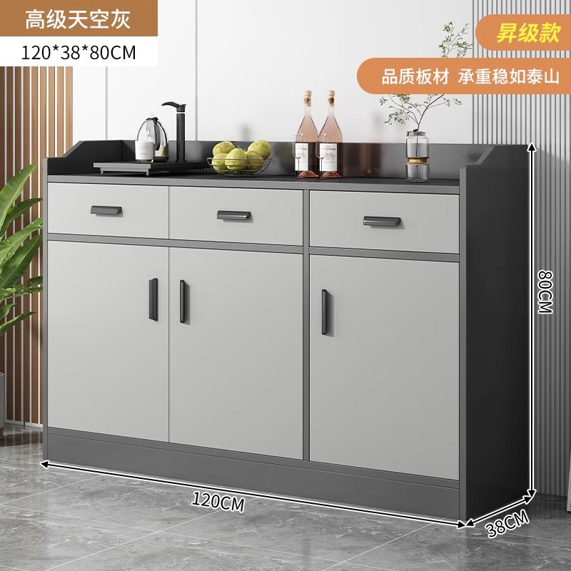Gabinete de comedor contra la pared, armario de sala de estar doméstico, armario de almacenamiento simple, armario de almacenamiento gris, armario de té