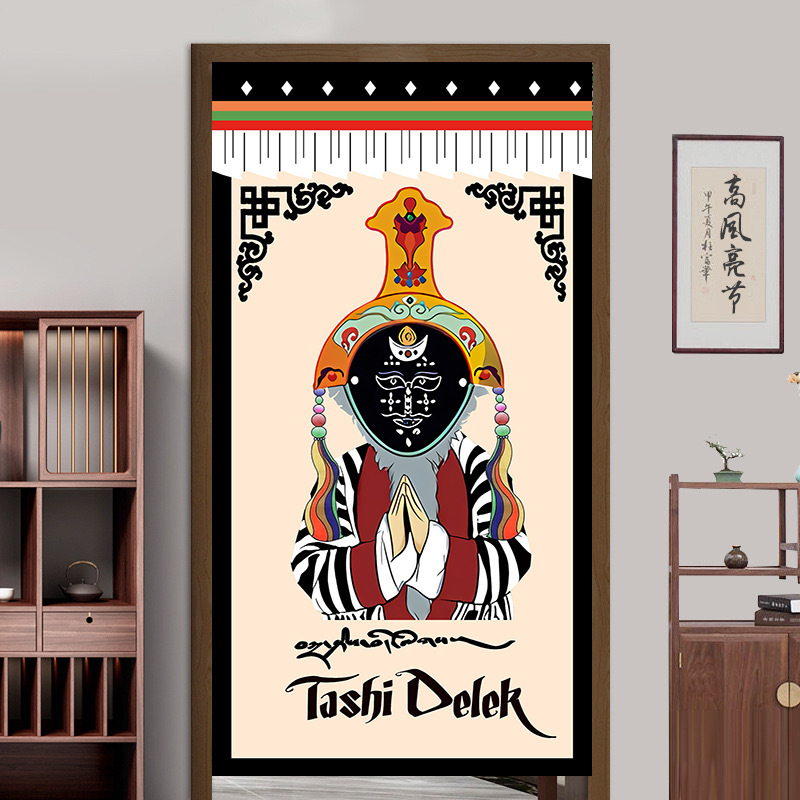 Xizang Printed Door Curtain Auspicious Babao Living Room Bathroom Fabric Partition Curtain Homestay Decorative Hanging Curtain Customizable