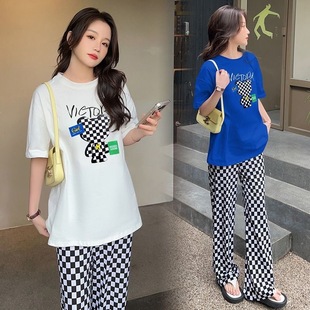 Комплект для беременных, тонкая модная летняя одежда, хлопковая футболка с коротким рукавом для отдыха, в корейском стиле