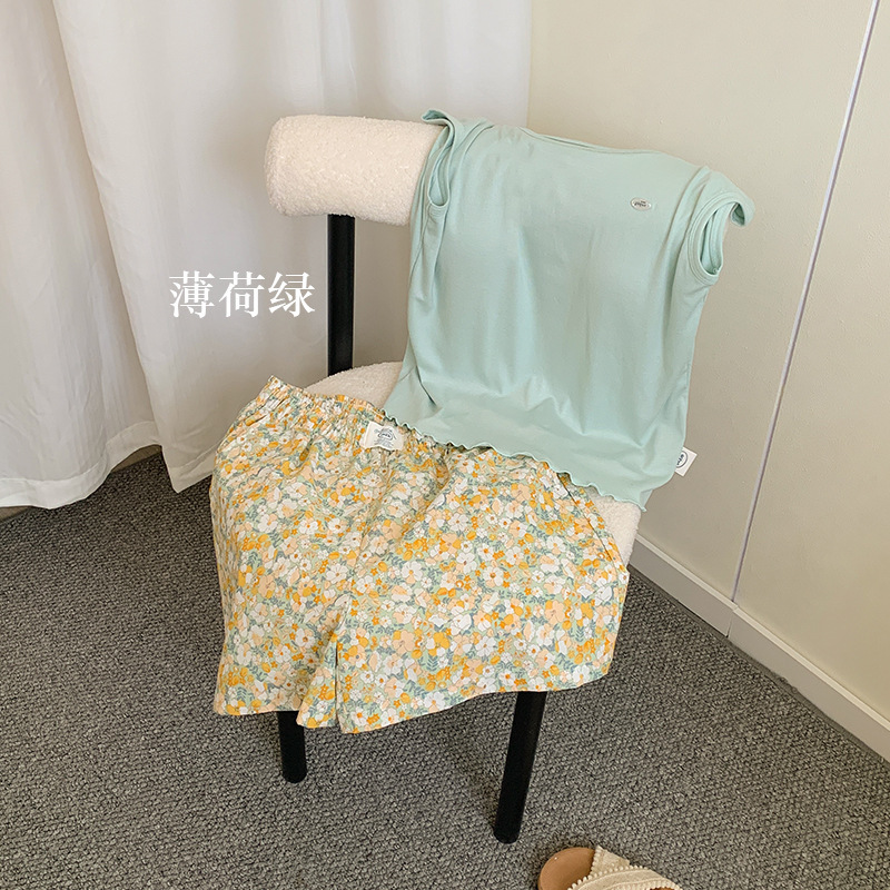 带胸垫睡衣女背心短裤套装夏季棉感莫代尔可外穿休闲简约女士套装|undefined
